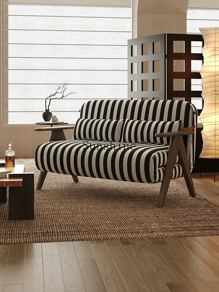 Sofa bed folding single dual-purpose new small apartment living room wabi wind striped cotton and linen  FT