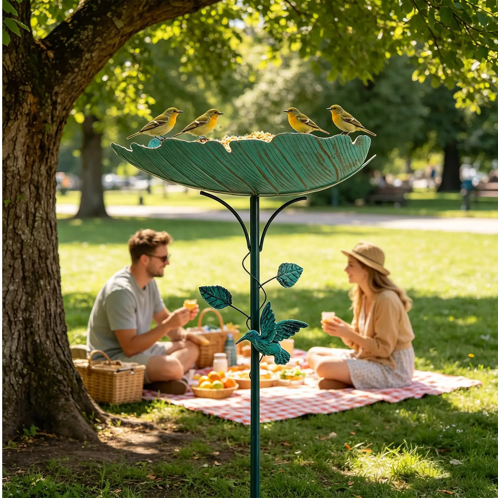 Bird Bath For Outside Stable Leave Shape Feeding Bowl Birdbaths Metal Bird Water Feeder For Pet Aviary Finch Monk Parrots Home view 2