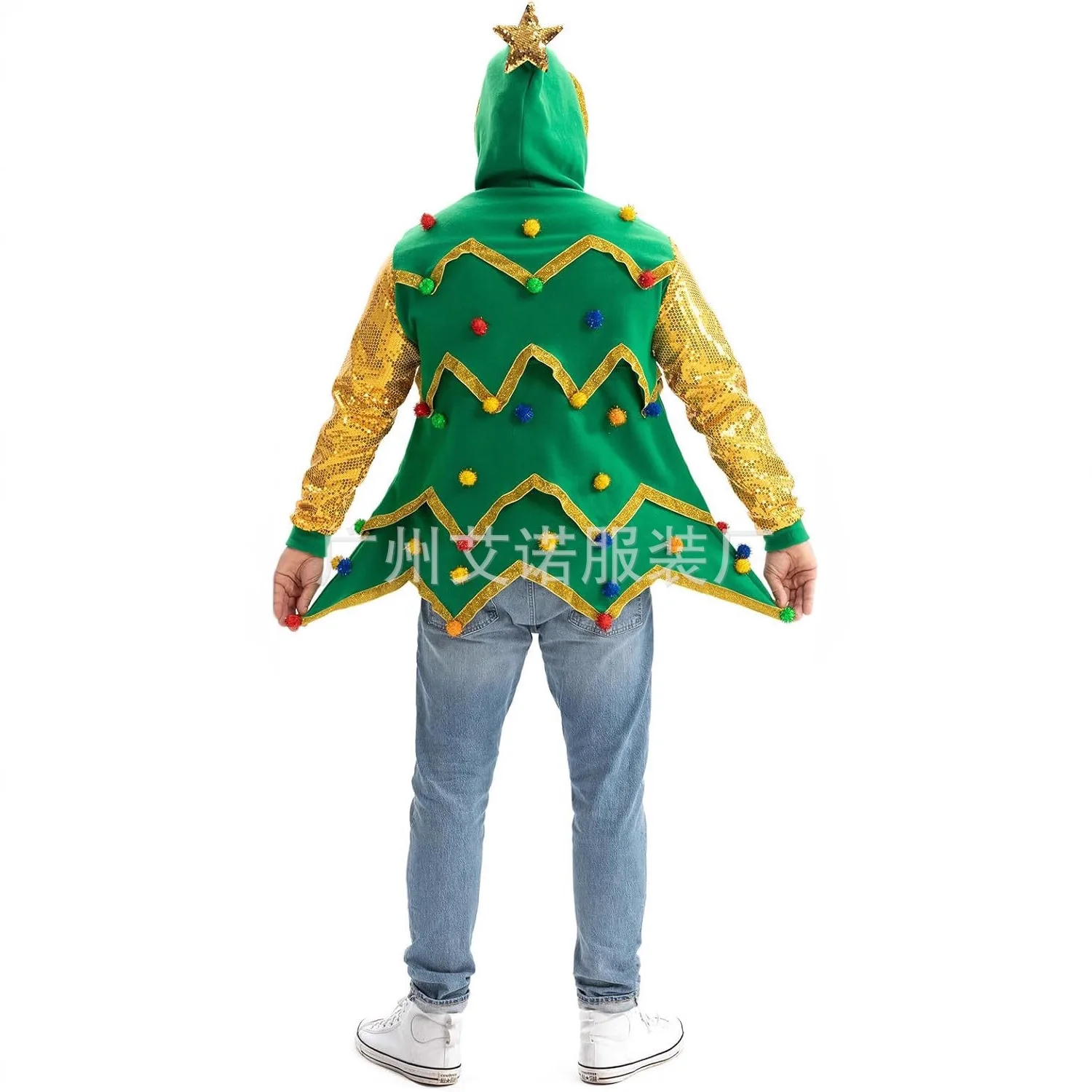 

Рождественская елка с капюшоном, костюмы для косплея, новый рождественский свитер, жаккардовая вязаная рождественская елка с помпоном