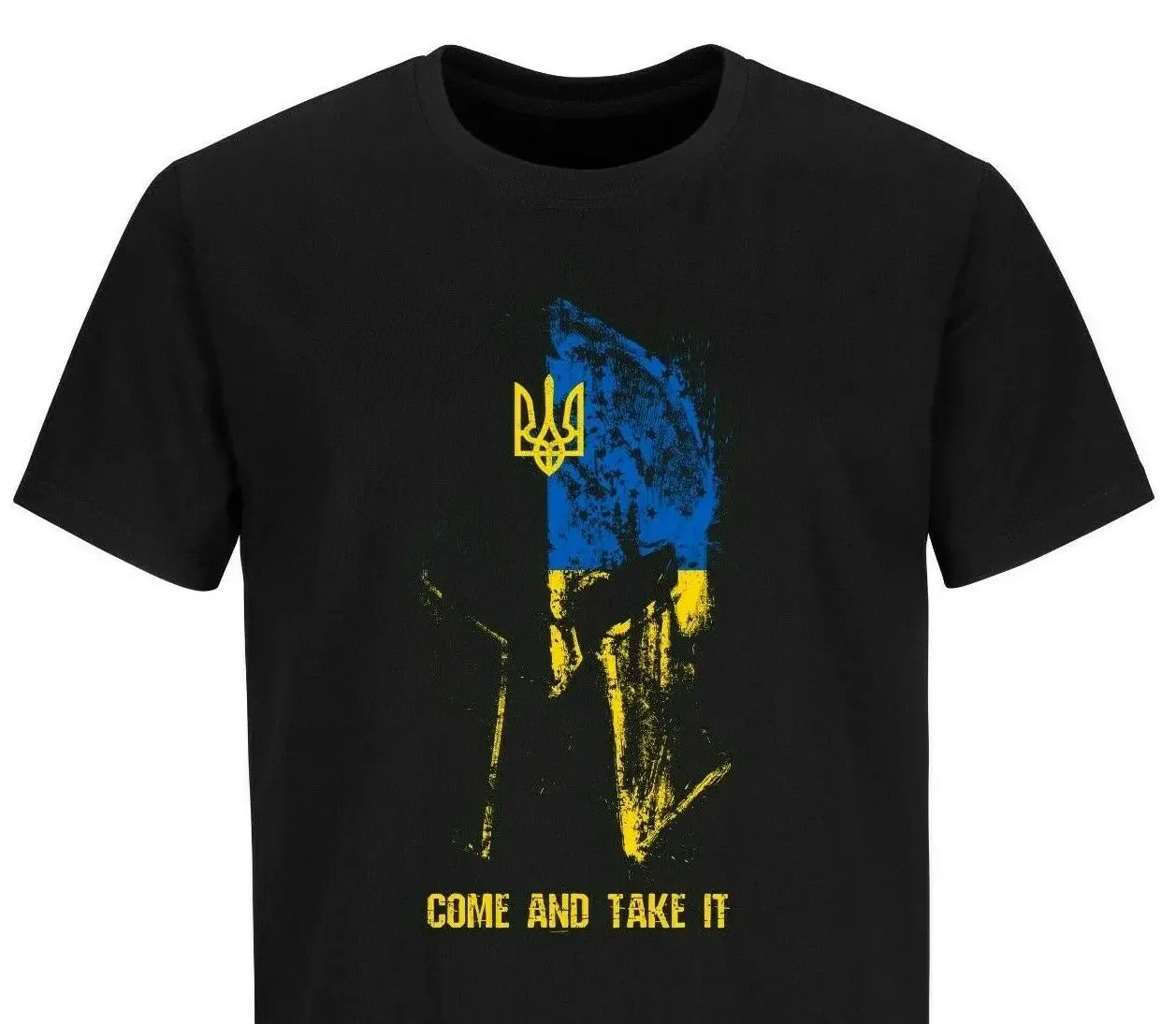 Come and Take Ukraine. Ukraine Flag Trident Spartan Helmet T Shirt. Short Sleeve 100% Cotton Casual T-shirt Loose Top Size S-3XL