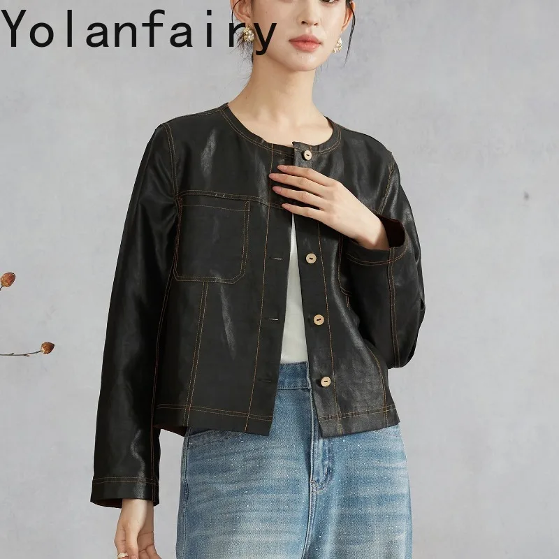 YOLANFAIRY Luxury Reversible Real Silk Jacket for Women 100% Mulberry Silk Shirts Short Blouse Elegant Woman Fashion Top Coat