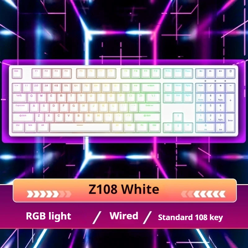 Ikbc Wired Mechanical Keyboard 108-Key Red Axis Switch Rgb Color Light Effect Symbol Ergonomic Abs Keycap Gaming office Keyboard