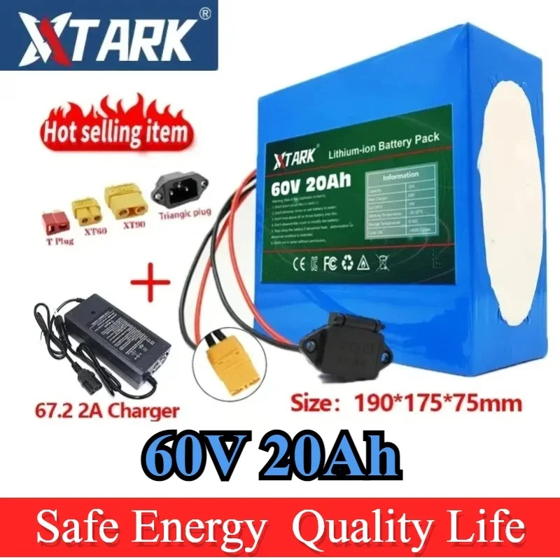 

60V 16S4P 21700 Lithium Battery Pack 1000W-3000W 20A BMS T XT60 Plug for Electric bicycle Motorcycle scooter ebike battery