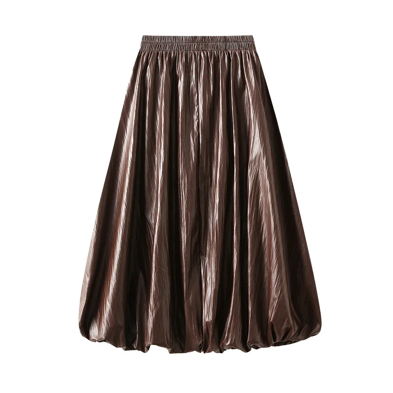 Falda Retro de PU para mujer, falda acampanada de cintura alta, moda coreana, faldas negras que combinan con todo, otoño e invierno