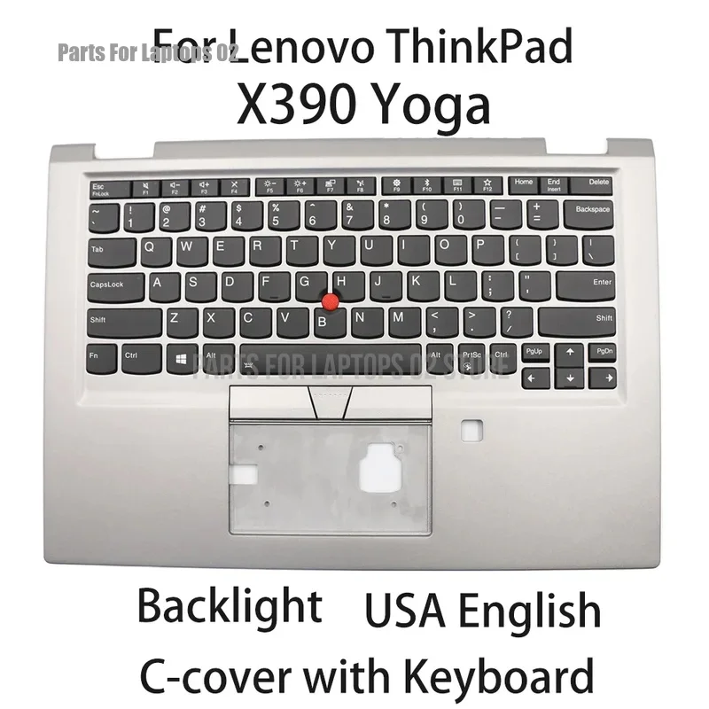 L+New For Lenovo ThinkPad X390 Yoga Laptop C-cover with Keyboard Internal USA English Silver Backlight FRU:02HM716 02HM717