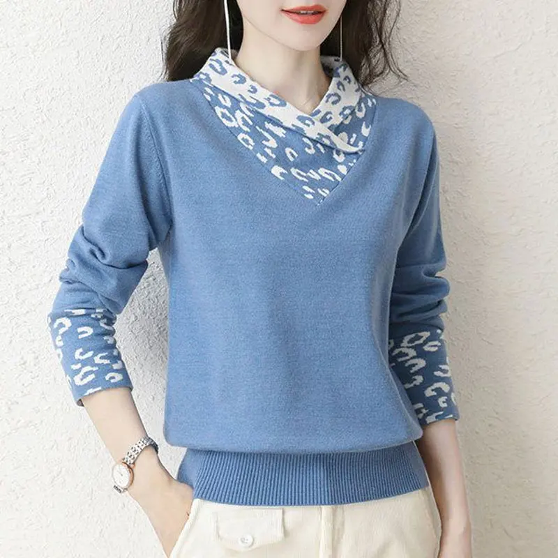 

Spring Autumn Stylish Spliced Sweaters Commute All-match Women's Clothing V-Neck Casual Long Sleeve Korean Loose Knitted Jumpers