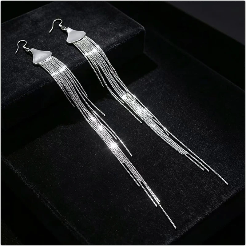 Fashion Long Tassels Dangle Earrings Decorative Accessories Gun Black Water Drop Earring Daily Business Party Clothing Ornaments