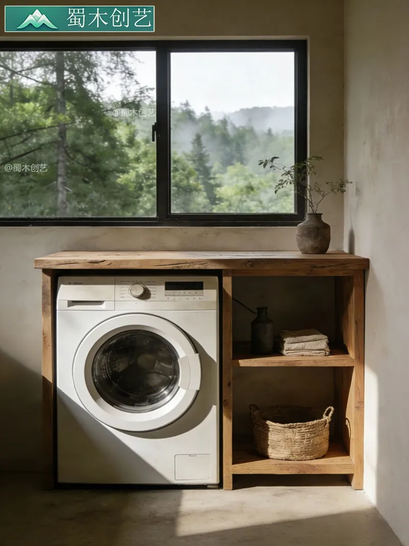 

Solid wood, washing machine cabinet, balcony, locker, simple, log color, household, laundry table rack