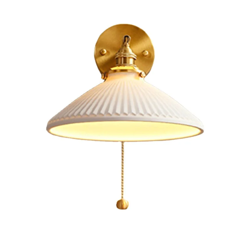 

All copper retro wall lamp bedside bedroom wall bedside living room master bedroom decoration designer French TV