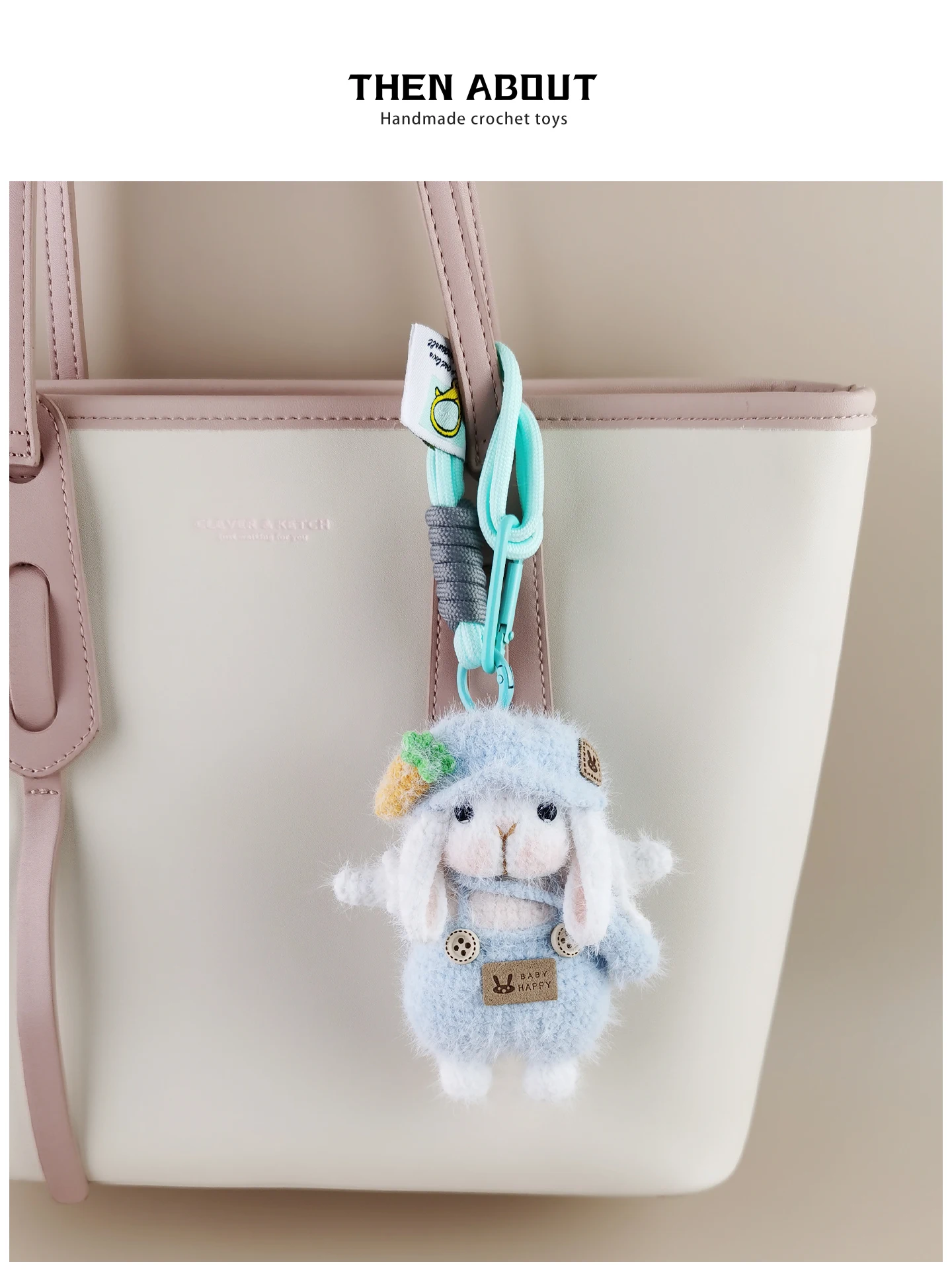 Thenabout Handmade Crocheted Bud Hat Sugar Rabbit Doll Bag Charm Luxury Premium Gift Fashionable Accessory for Handbags