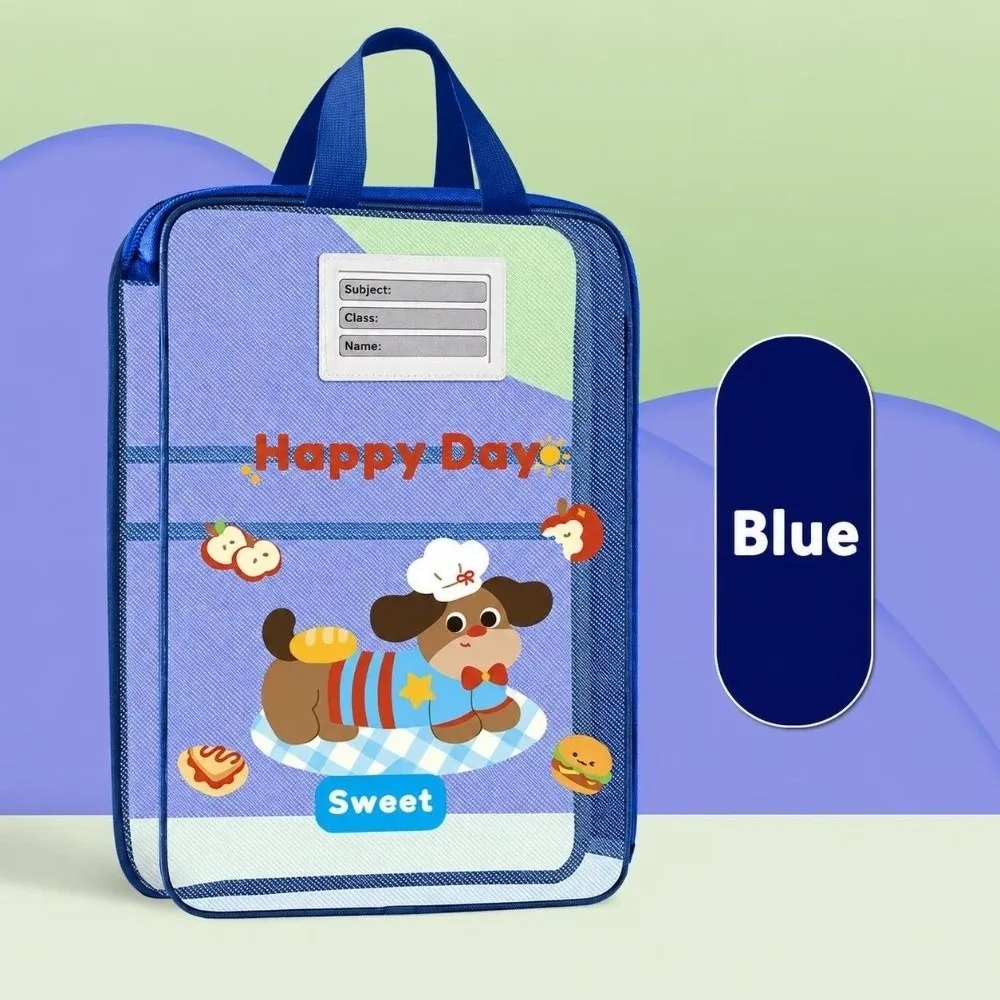 Portable 3-layer Mesh Zipper Pouch Bag Waterproof Large Capacity Tutoring Bag Large Opening Document Bag School Office Supplies