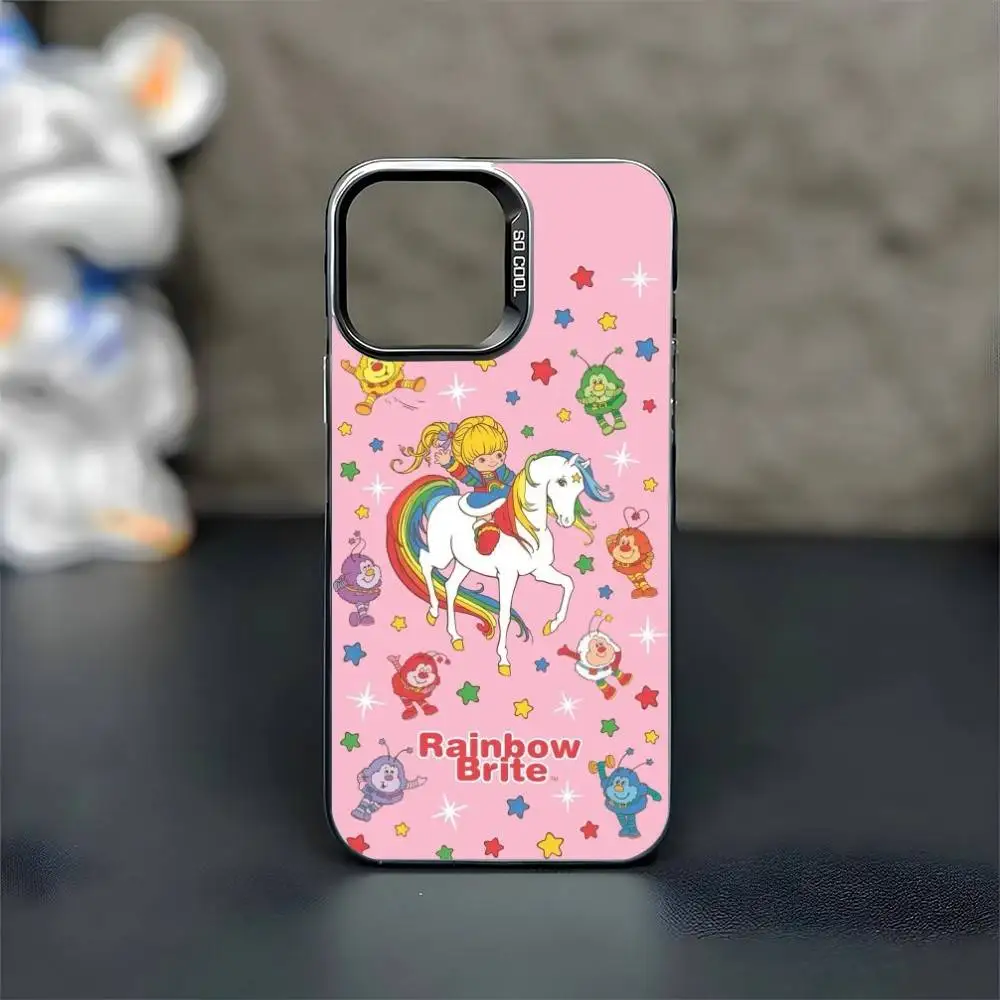 Funda de teléfono de dibujos animados R-Rainbow Brite para iPhone17,16,15,14,13,12,11 Pro Max Blcak, cubierta interior chapada en plata colorida