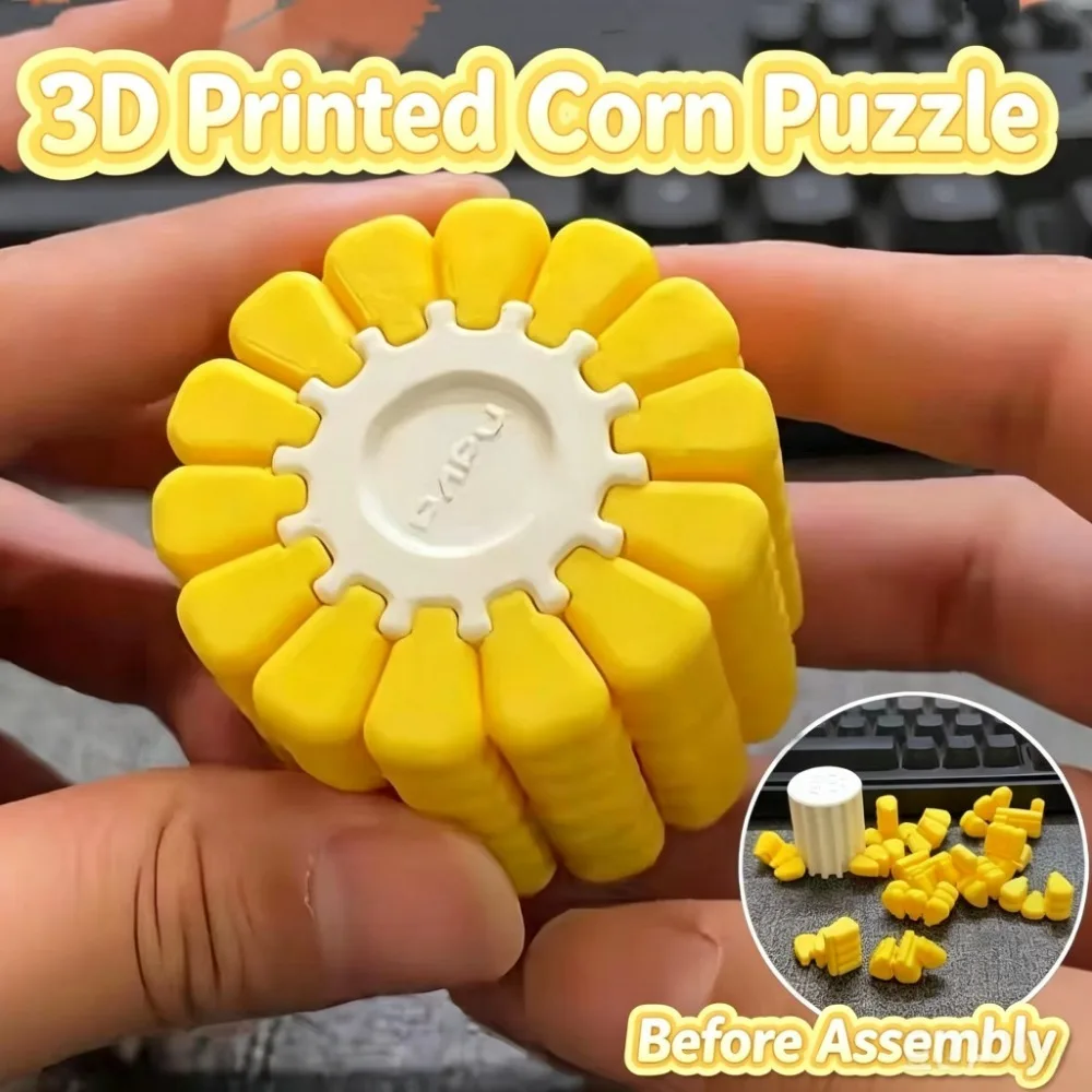 3D Printed Corn 3D Puzzle Ornament Decorative Stress-Relief Brain-Teaser Fun Toy Quirky Gift