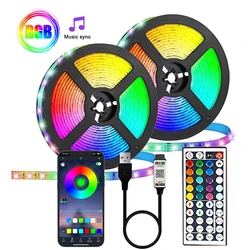 Tira de Luces Led RGB con Bluetooth para decoración de habitación, cinta luminosa Flexible con sincronización de música, Color neón, 100 pies