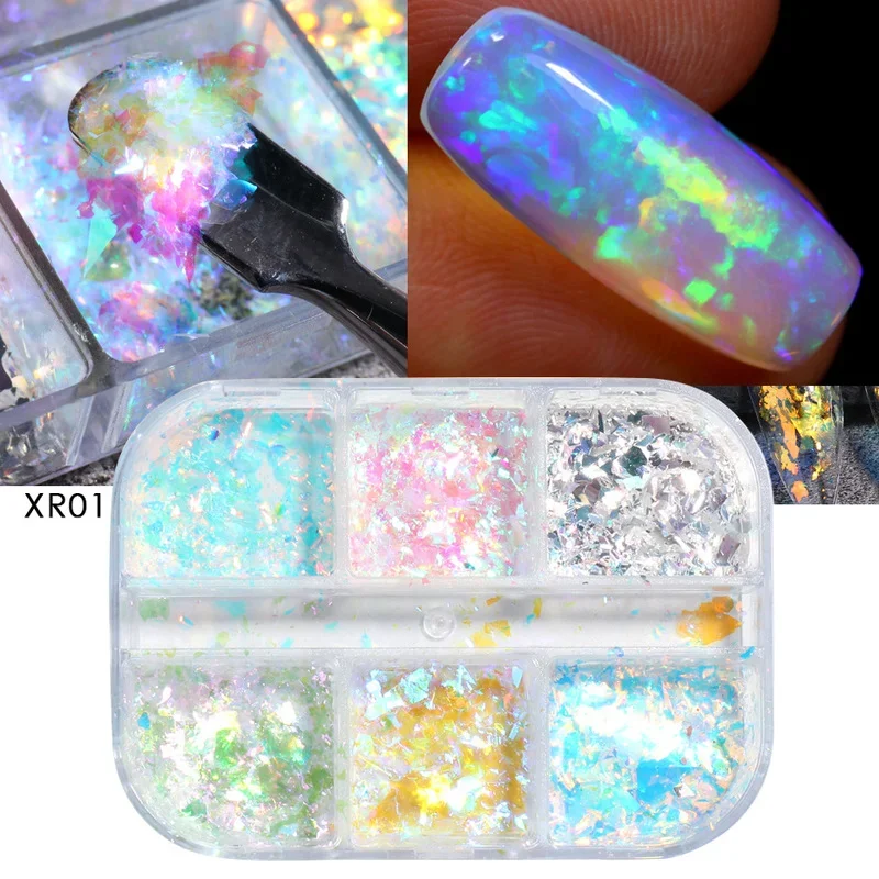 

Aurora Iriserende Opal Nail Glitter Mermaid Chrome Poeder Reflecterende Edelweiss Ijs Sneeuw Nagels Vlokken Gel Polish Decor Set