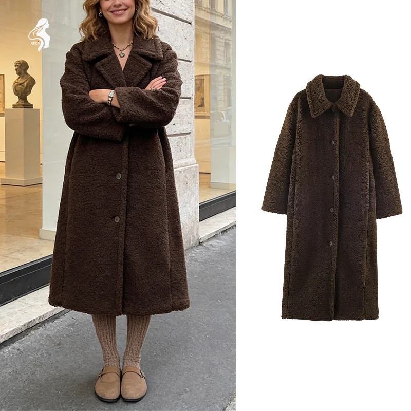

Womens Long Autumn And Winter Coat Notched Collar Single Breasted Loose Fit Warm Casual Commuter Jacket Women Winter Coats