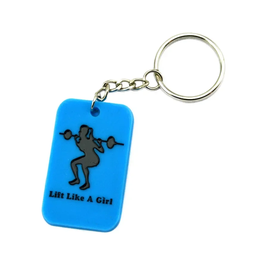 25 Pcs Lift Like A Girl Silicone Dog Tag Keychain Motivational Logo Key Ring Blue