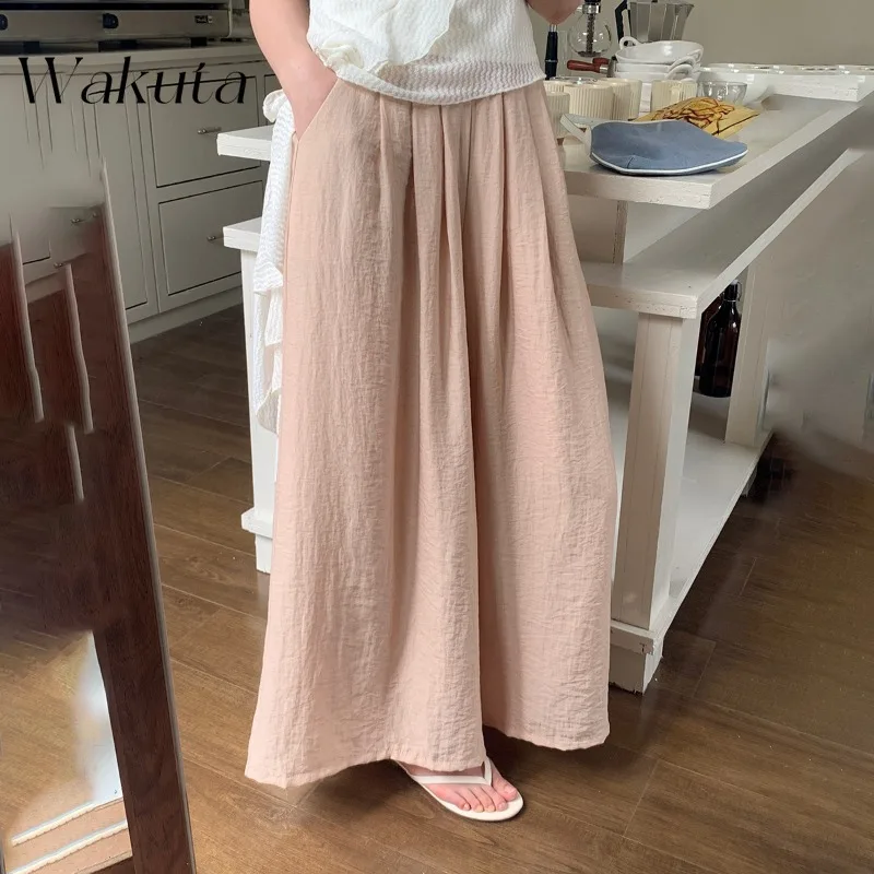 WAKUTA Japanese Retro Cotton and Linen Breathable High-waisted Bustier Pants Fashion Loose Thin Draped Skirt Pants Y2k Skirts