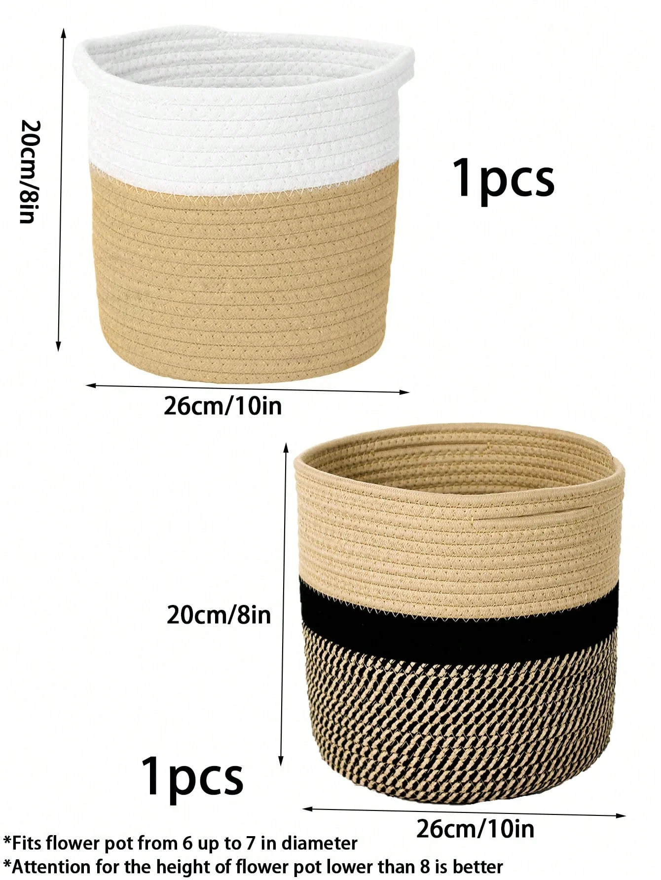 1pcs Woven Storage Basket, Spliced Cotton Rope Plant Basket, Indoor Planters, 8