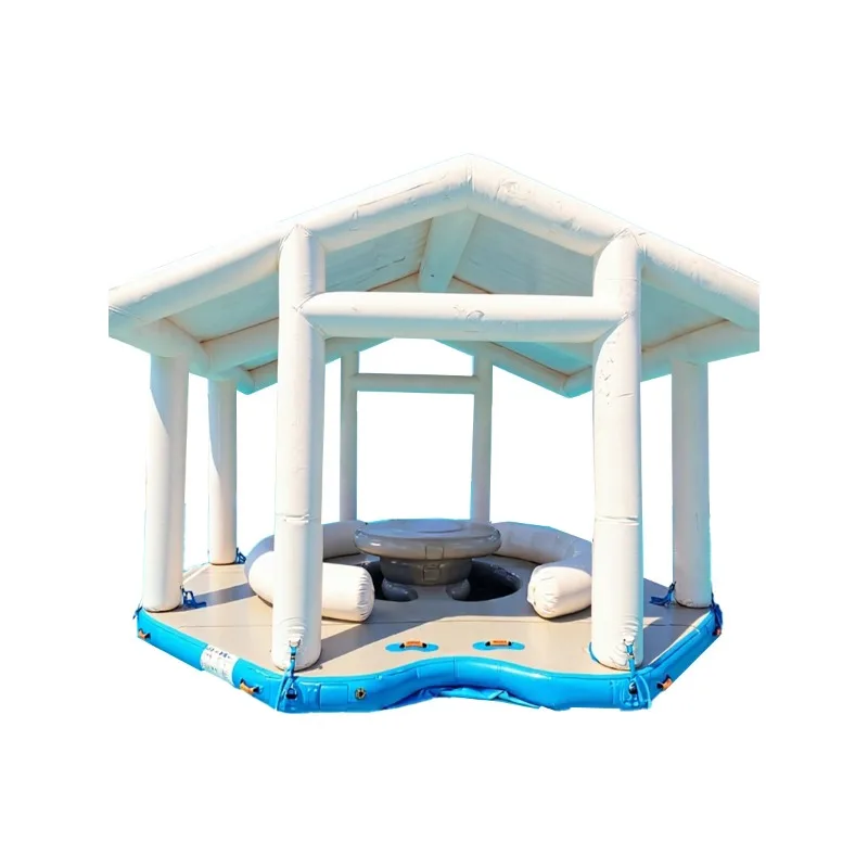 Inflatable water floating island, outdoor swimming pool floating table, large sunscreen leisure bar