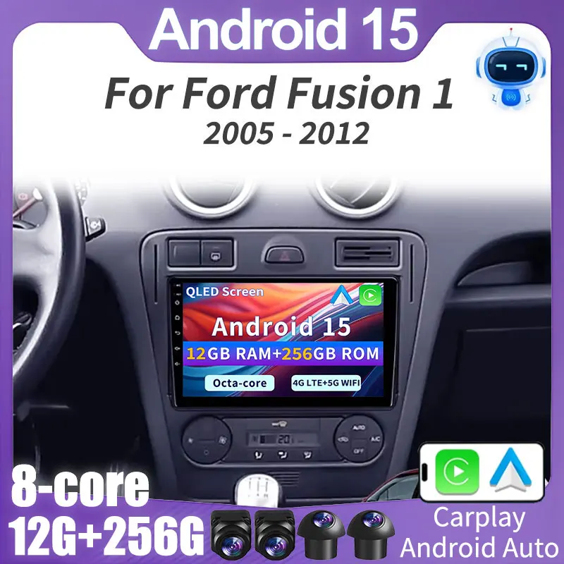 لفورد فيوجن 1 2005 - 2012 أندرويد 15 Carplay راديو السيارة التلقائي الوسائط المتعددة مشغل فيديو الملاحة GPS 360 كاميرا 2K QLED DSP BT