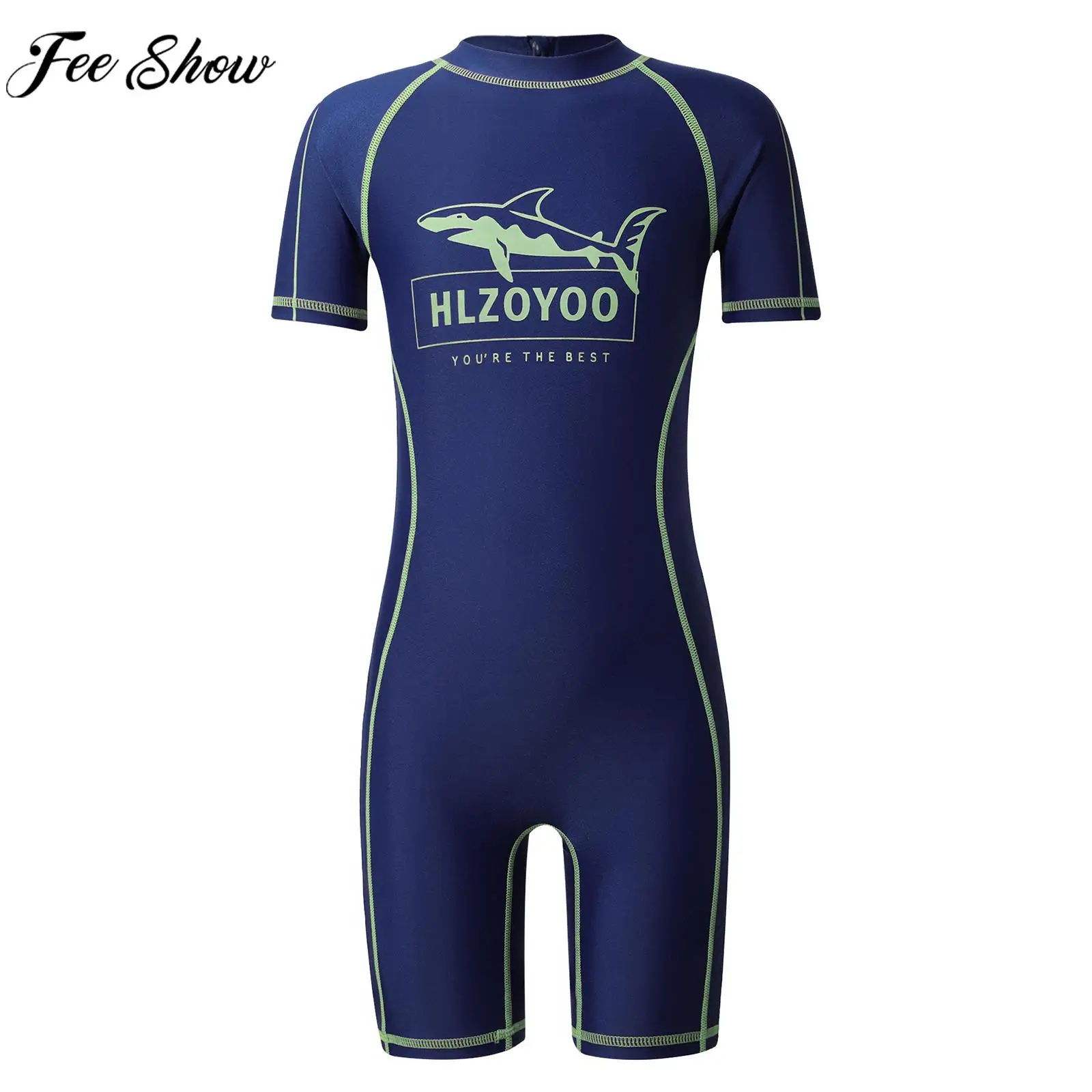 

8-16Y Boys Bodysuit Swimwear Short Sleeve Mock Neck Jumpsuit Bathing Suit Rash Guard Wetsuit Training Sports Pool Beach Swimsuit