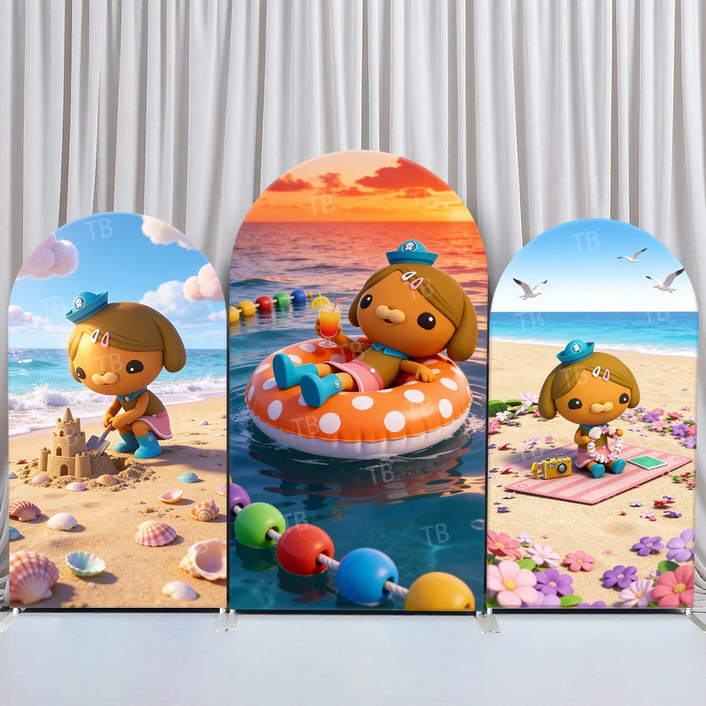 

Фон для фотозоны «Октонавты: Даши» с пляжной тематикой, веселая прибрежная атмосфера для дня рождения, детского праздника, фотосессии