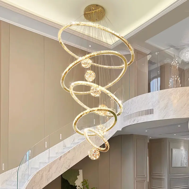 Modern Spiral Staircase Pendant Lamp Lustre Living Room Duplex Villa Loft Ring Lamps Home Decoration Restaurant LED Lamp