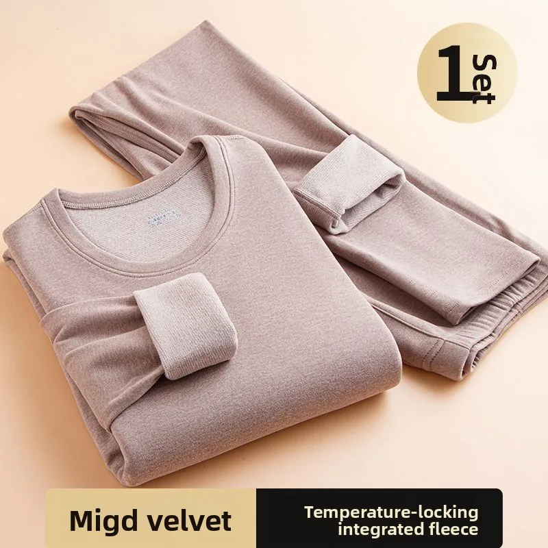 가을 겨울 남성용 보온 내의 세트 두꺼운 벨벳 라운드 넥 셀프 히팅 탄력성 긴팔 잠옷