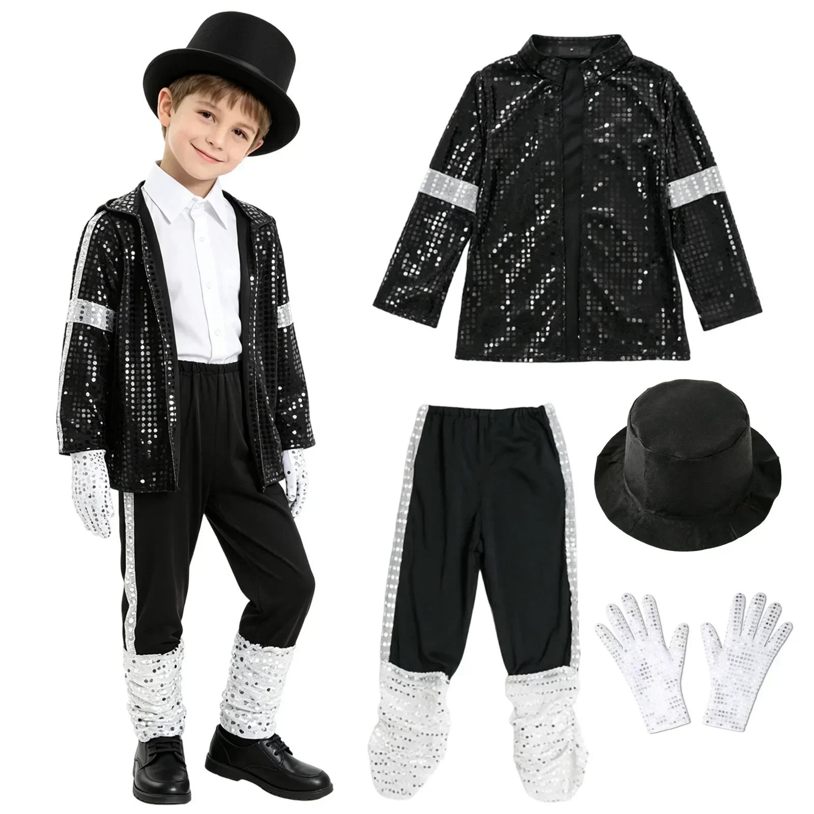 Jungen Mädchen Vintage 80er 90er Tanzstar Kostüm Rotes Bedrucktes Outfit für Bühnenauftritt Halloween Cosplay Karneval Partykleidung – Detail 13