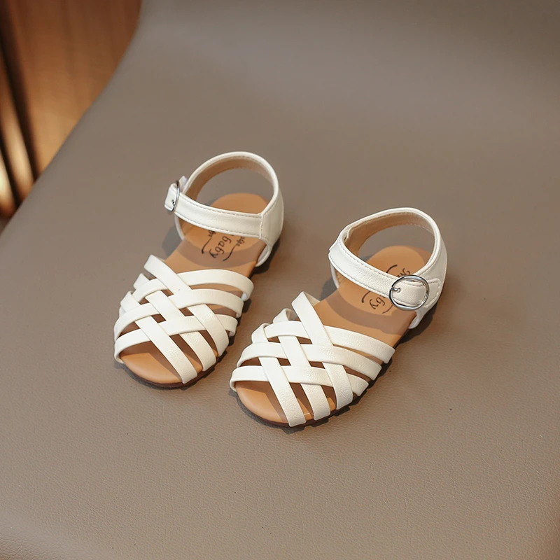 Summer Girl\'s Sandals Narrow Band Hollow-out Kids Slider Classic Peep Toe Flexiable Concise Style Toddler Children Shoes 21-30