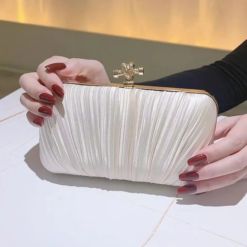 Pleated Evening Clutch Banquet Handbag For Women Crossbody Chain Bag Formal Bridal Wedding Clutch Prom Cocktail Party Purse
