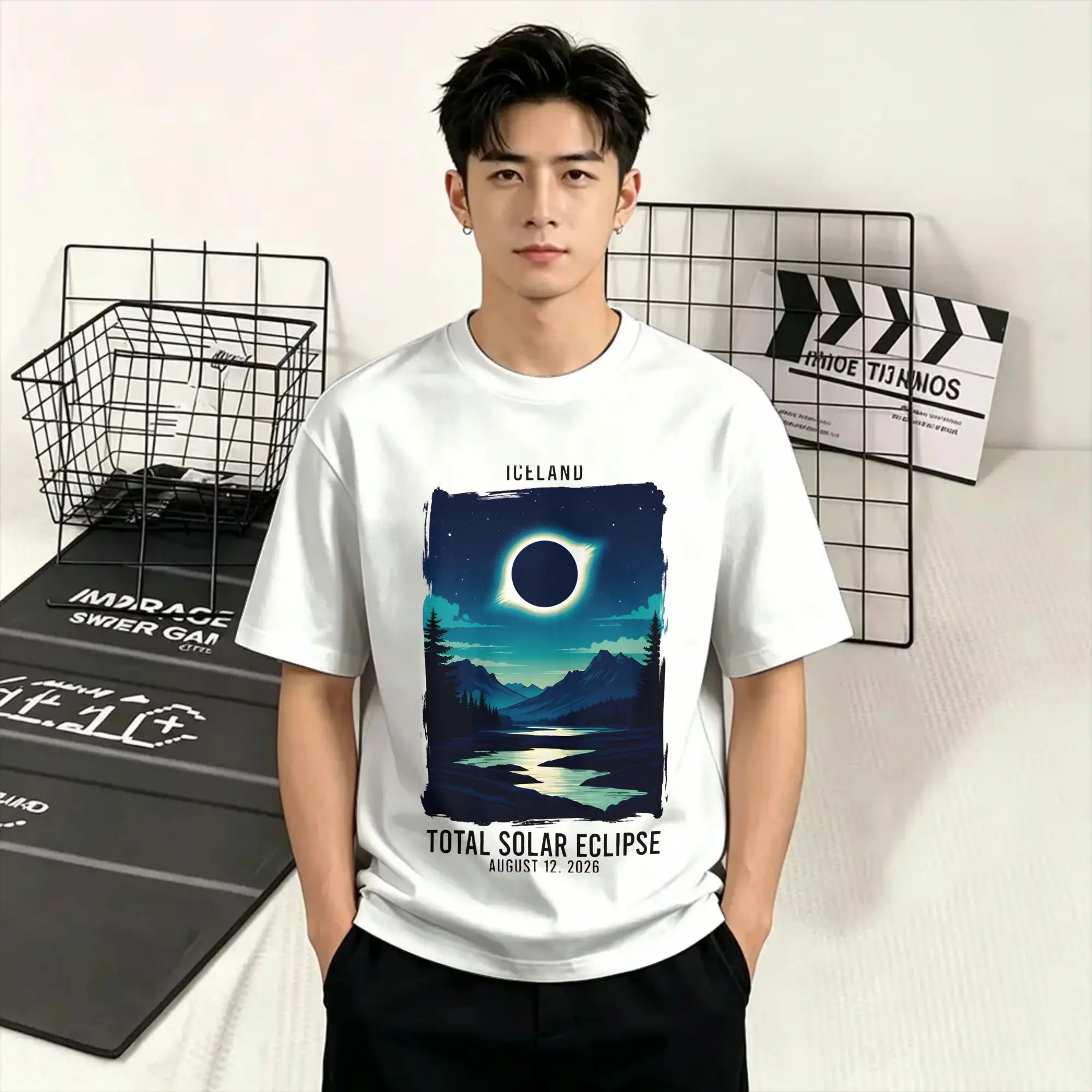 Iceland Total Solar Eclipse August 2026  T-Shirts for Men  Novelty 100% Cotton Tees Crewneck Short Sleeve T Shirts 5XL 6XL Tops