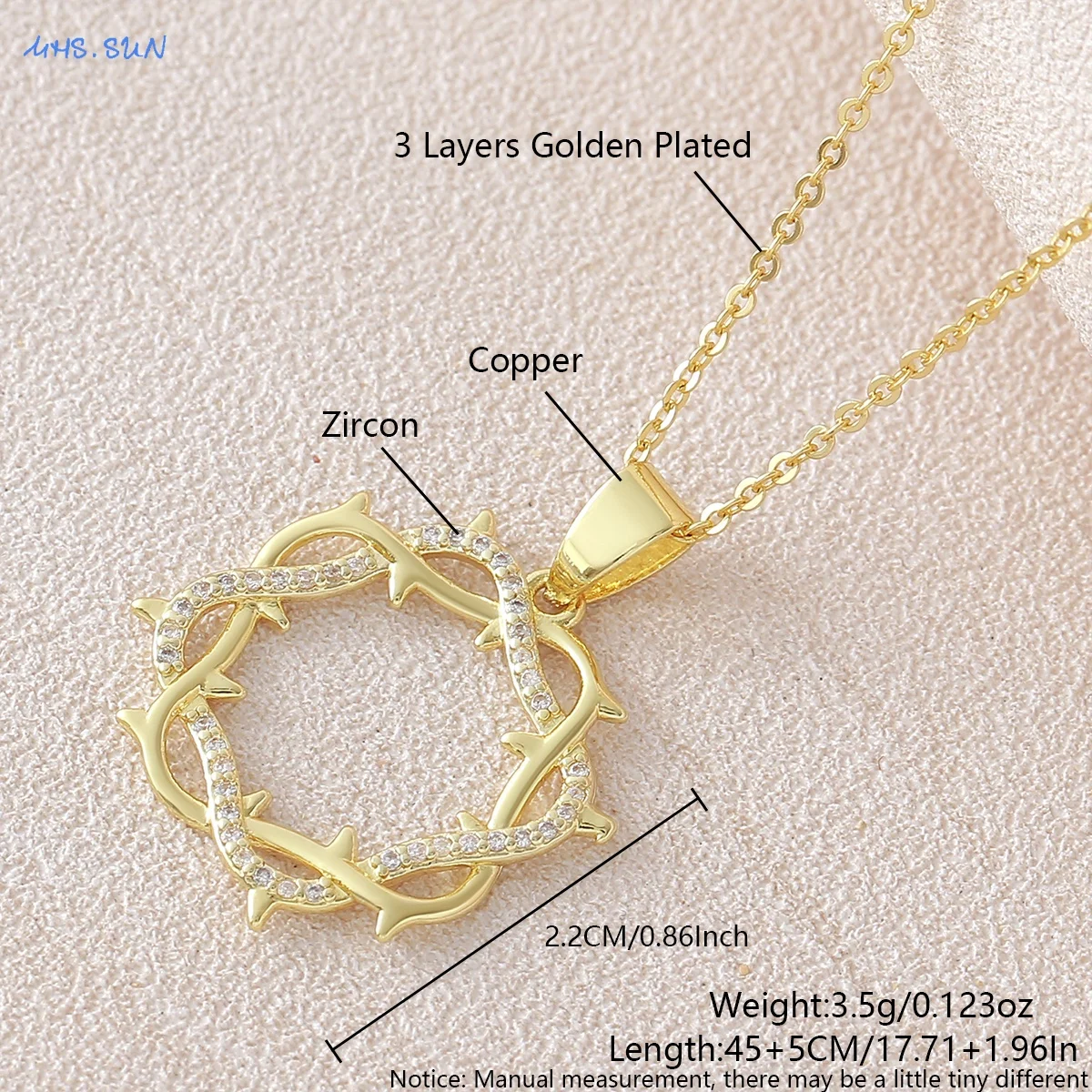 MHS.SUN الشوك دائرة قلادة القلائد موضة مطعمة الزركون الجولة الذهب/الفضة اللون للنساء فتاة مجوهرات هدايا الحفلات