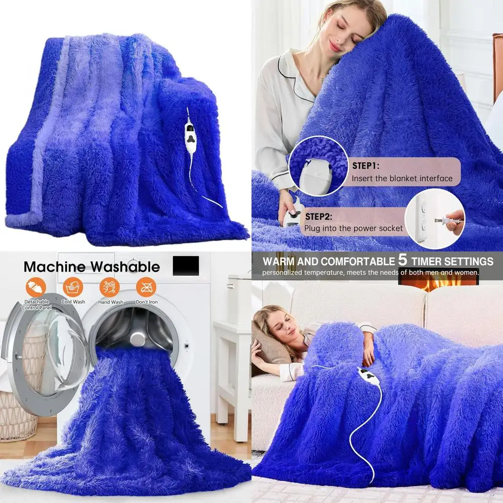

Двойное электрическое одеяло из искусственного меха и шерпа, 10 уровней нагрева, 5 вариантов таймера, идеальный зимний подарок для женщин и бабушек,