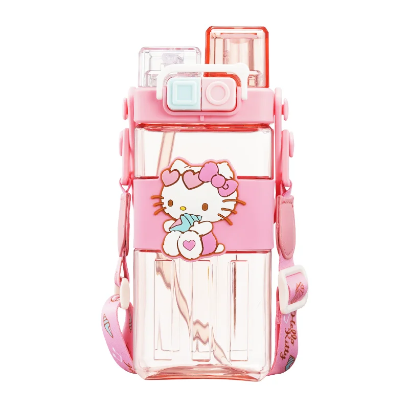 

Sanrio Kawaii Hellokitty Double Drinking Cup Student Cute Anime Straw Cup Portable Large-Capacity Portable Diagonal Kettle New