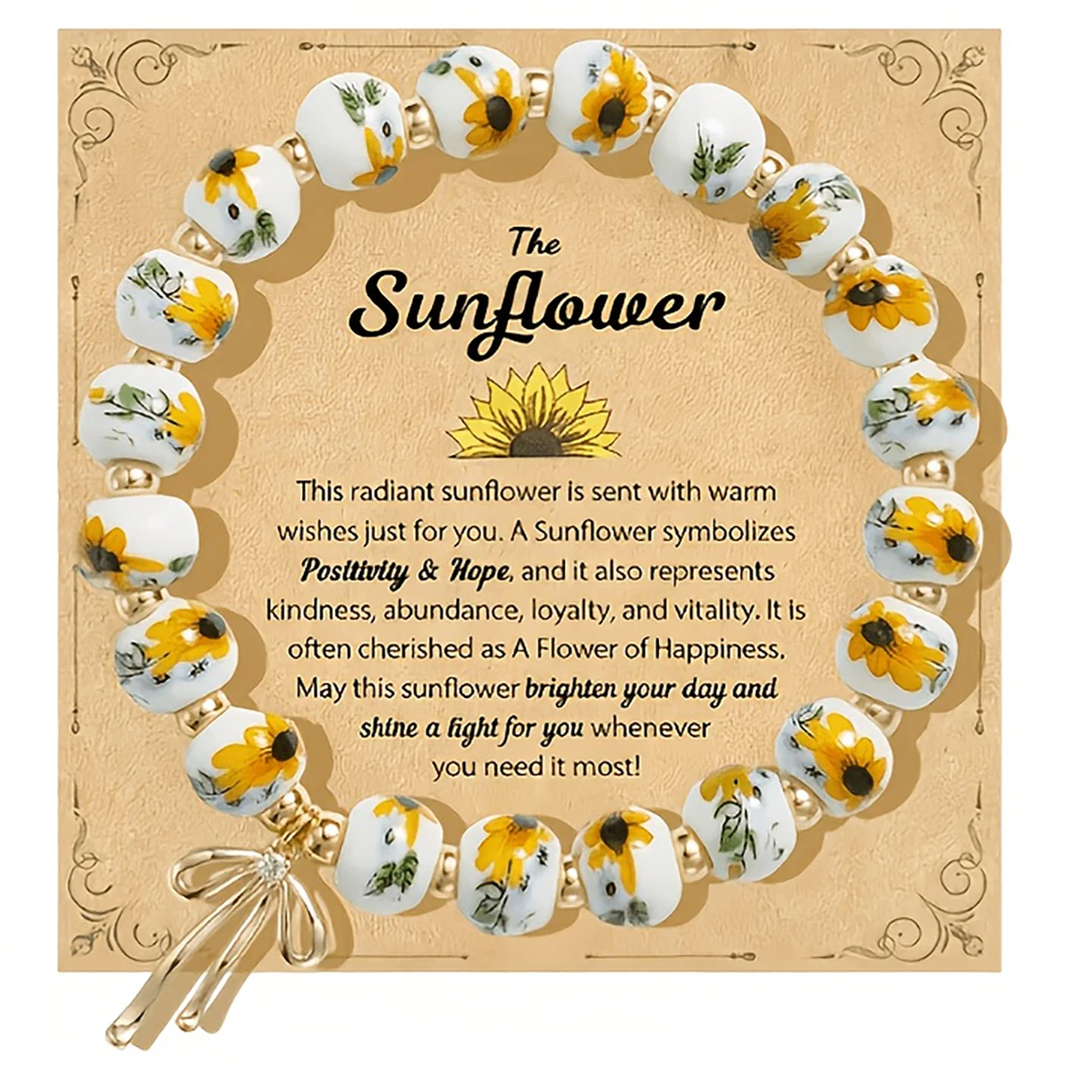 Sunflower Bracelet Woman Adjustable Ceramics Beads Bangles With Wish Card Gift For Friend Bestie