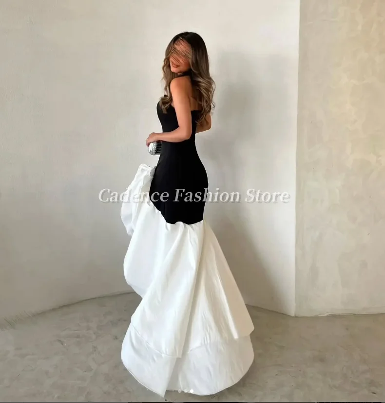 فساتين حفلة موسيقية أنيقة مخصصة بدون حمالات باللونين الأبيض والأسود حورية البحر في دبي فساتين سهرة عربية فساتين مأدبة رسمية