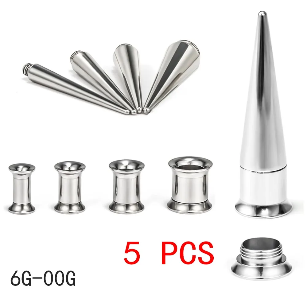 6G-00G 2 em 1 Conjunto de medidores de ouvido Plugues Túneis Brincos cônicos Conjunto de kit expansor de alongamento para mulheres e homens