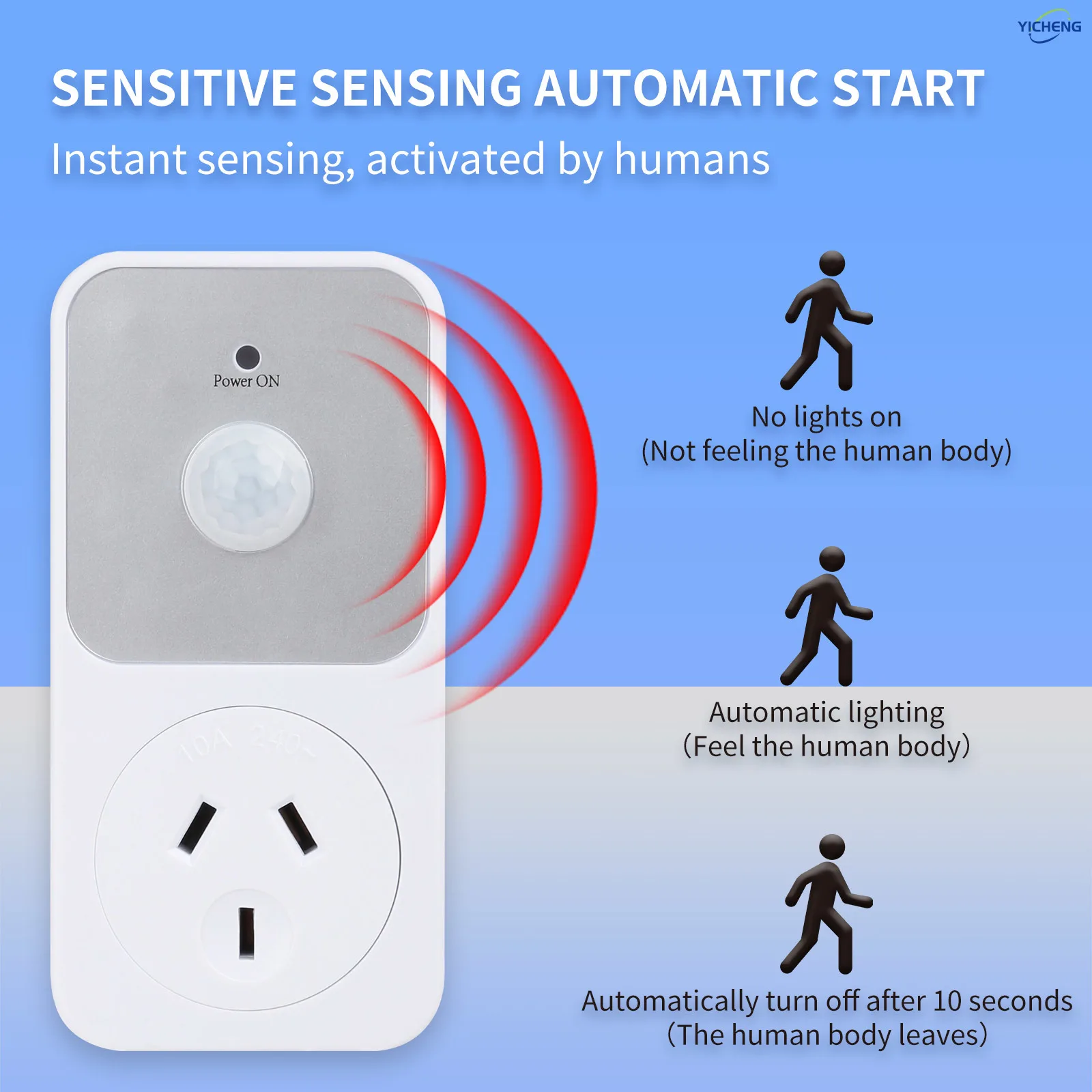 YICHENG Motion Activated Power Socket Electrical Outlet Motion Detection Sensor Security Garage Light ,PIR Sensor Socket