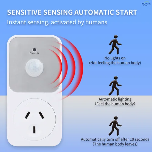 Toma de corriente activada por movimiento YICHENG, toma de corriente, Sensor de detección de movimiento, luz de garaje de seguridad, toma de Sensor PIR