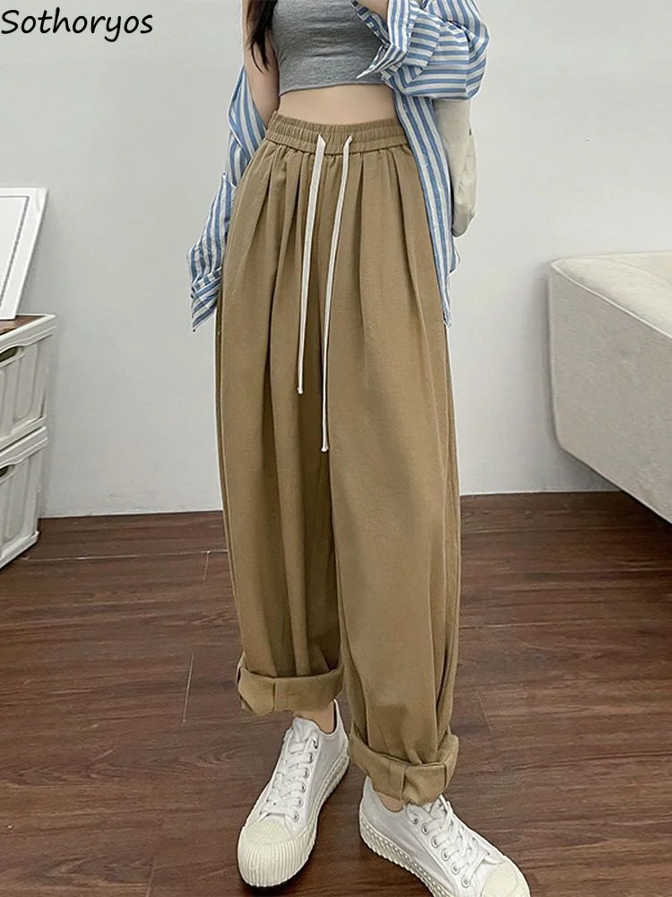 Cargo Pants Women Solid Pleated Simple Cool Daily All-match Vintage Basics Prevalent European Style Ladies Attractive Delicate