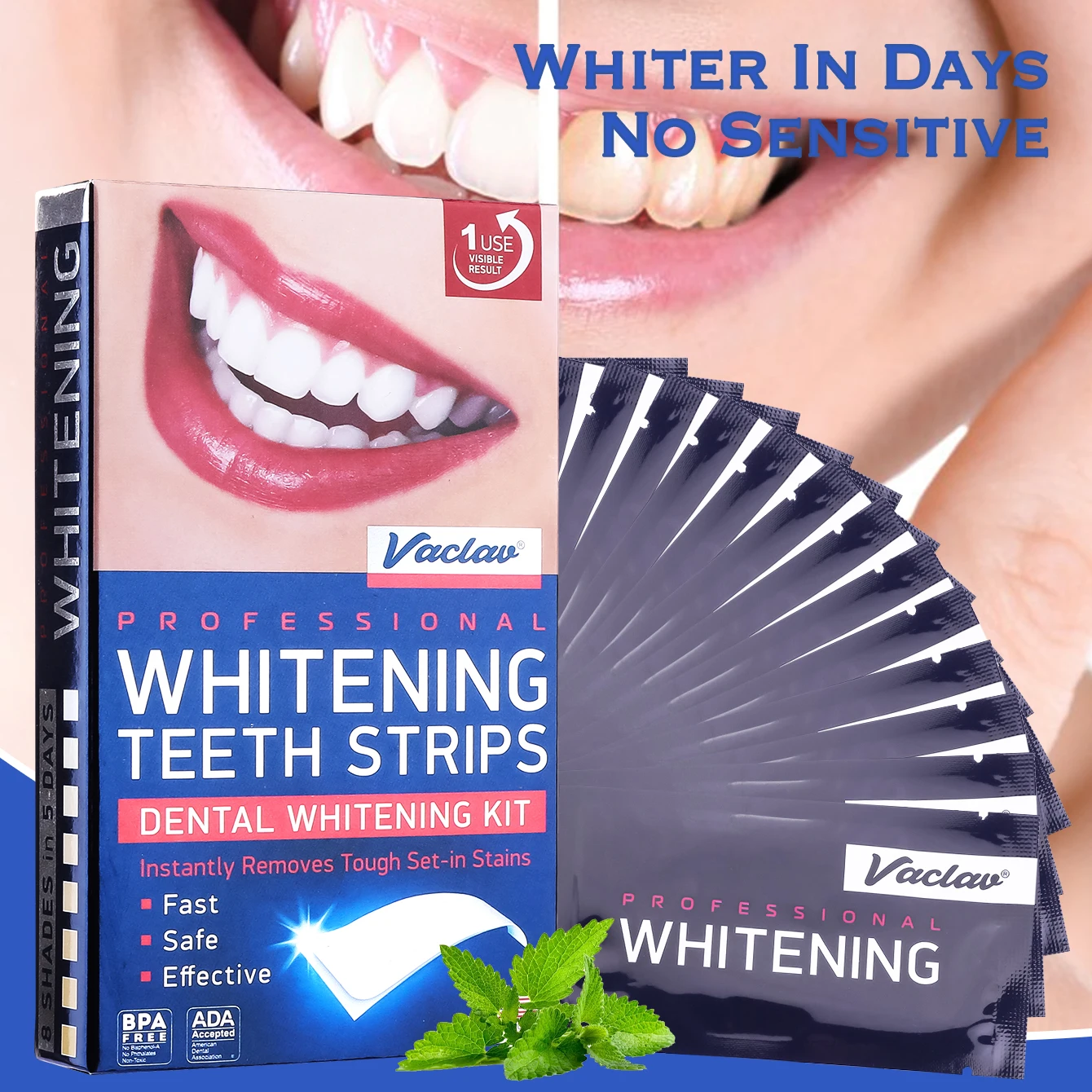 Vaclav Teeth Whitening Strip Upgraded Sensitivity Free Teeth Whitening Kit No Peroxide Teeth Bleaching Strip White Sticker