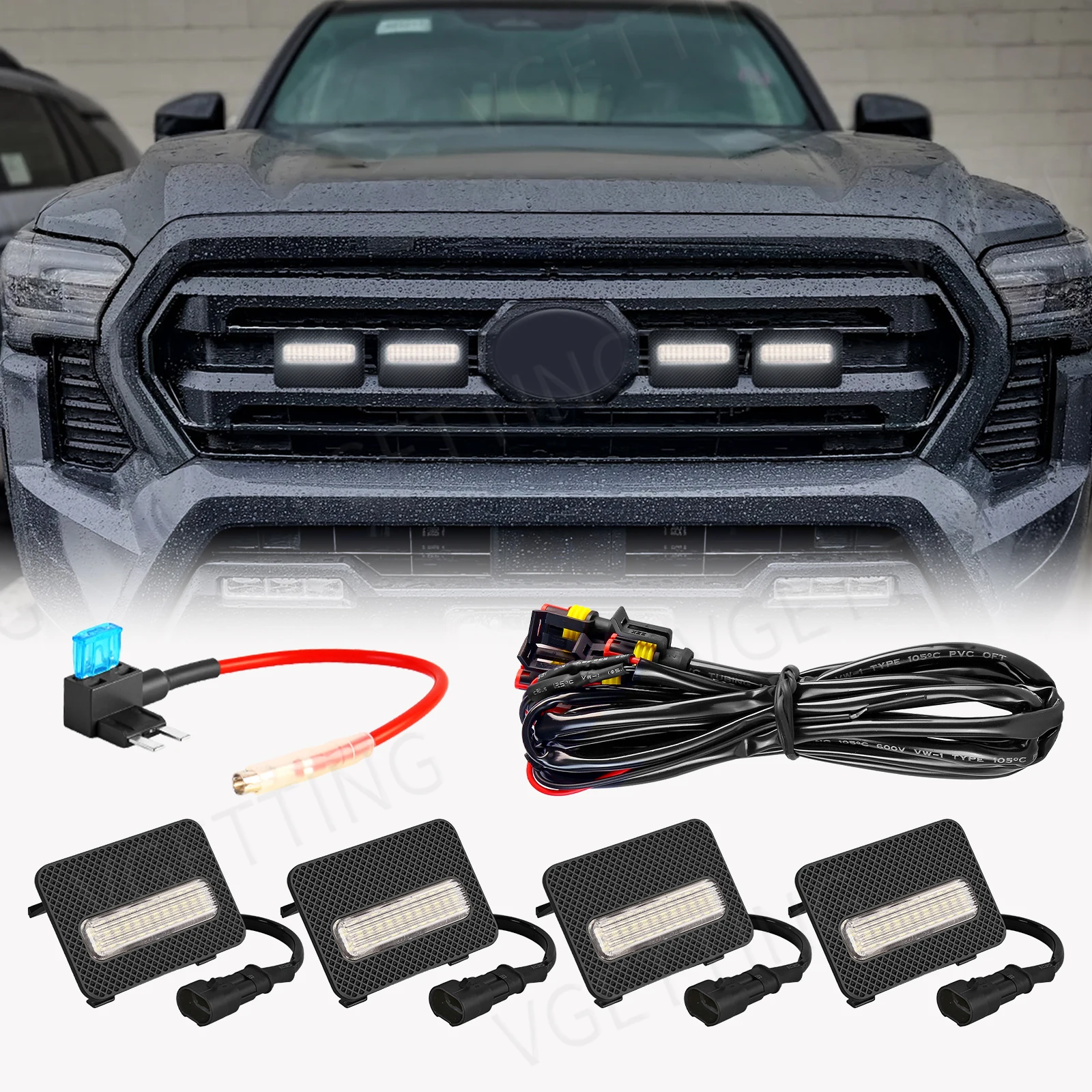 

Для 2024 2025 Toyota Tacoma SR SR5 Автомобильная передняя решетка, передняя решетка, светодиодная сигнальная лампа, дневные ходовые огни, белый, янтарный, 12 В
