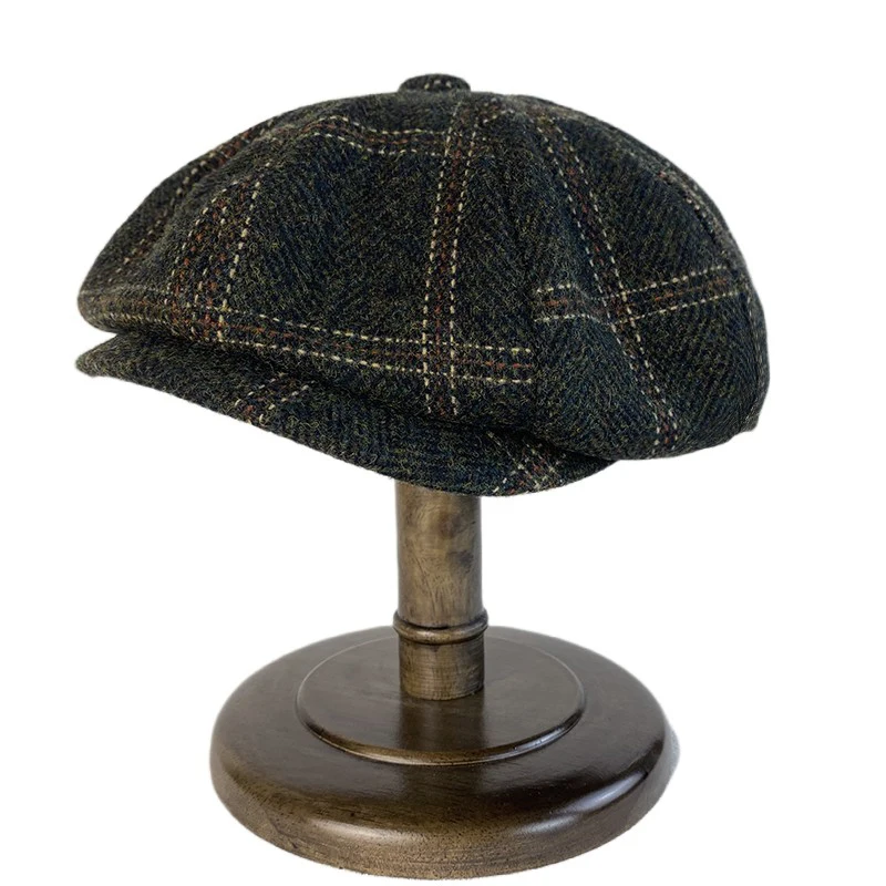 

New Wool Plaid Newsboy Caps Autumn Winter Fashion Men Women British Painters Hats Berets Woolen Hats Casual Hats for Men