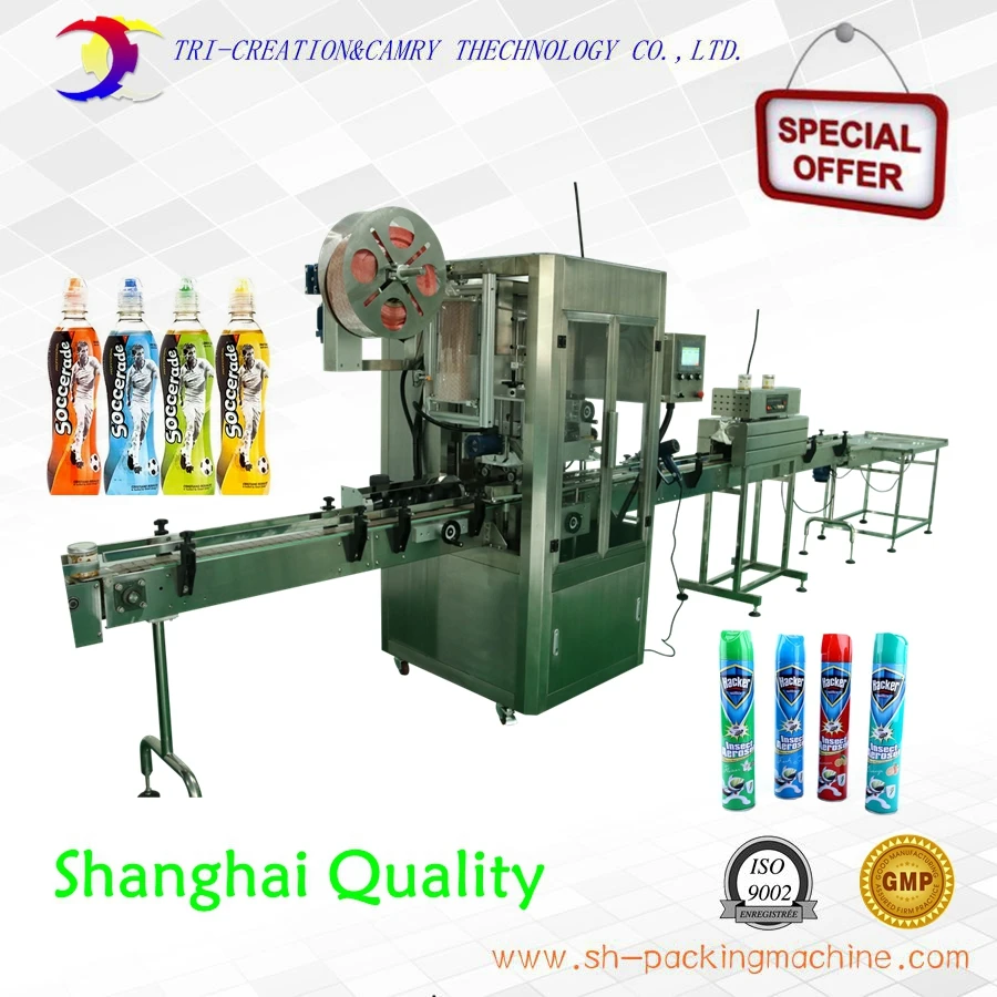 automatic bottle sleeve labeling machine with electric tunnel，heat sleeve shrink labeling machine