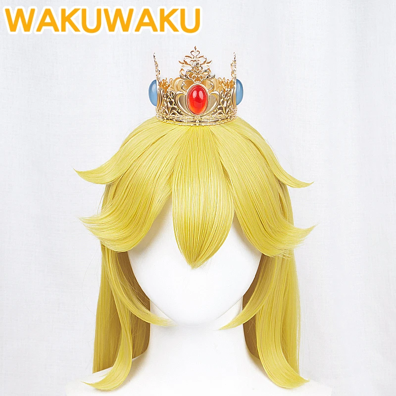 IN STOCK Peachh Wig Game Cosplay Wig WakuWaku Peachh Crown Cosplay Long Wig High Heat Resistant Women Cosplay Wig Princess