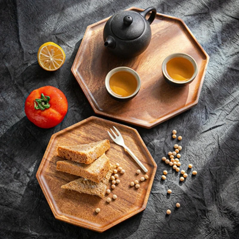 Innovative Literary Wooden Tray Octagonal FruitCoffee Sushi Snack Snack Tray ConvenientDecoration For HomeKitchen And Restaurant