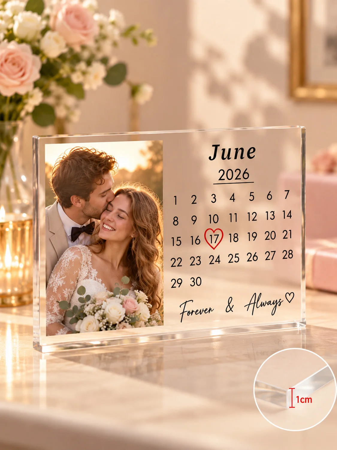 Customized couple photo album calendar acrylic nameplate, which can be engraved with names and wedding dates, romantic anniversa