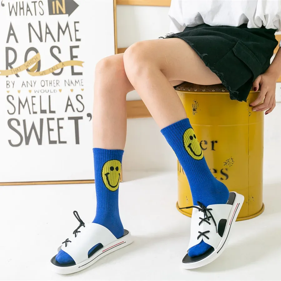 Fashion Big Smile Face Plus Size Women Socks Cotton Creative Personality Pure Color Funny Socks for Ladies Meias 091402